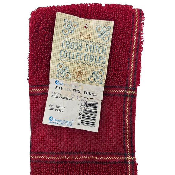 NEW Charles Craft Cranberry 14-Count Border Fingertip Towel Cross Stitch Plaid - Picture 2 of 5
